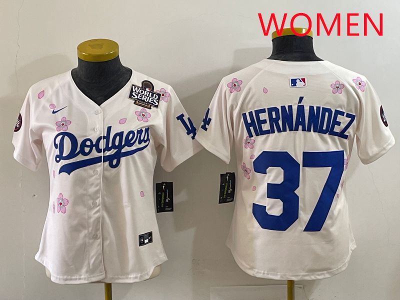 Women Los Angeles Dodgers 37 Hernandez Cream Sakura Edition 2025 Nike MLB Jersey style 36